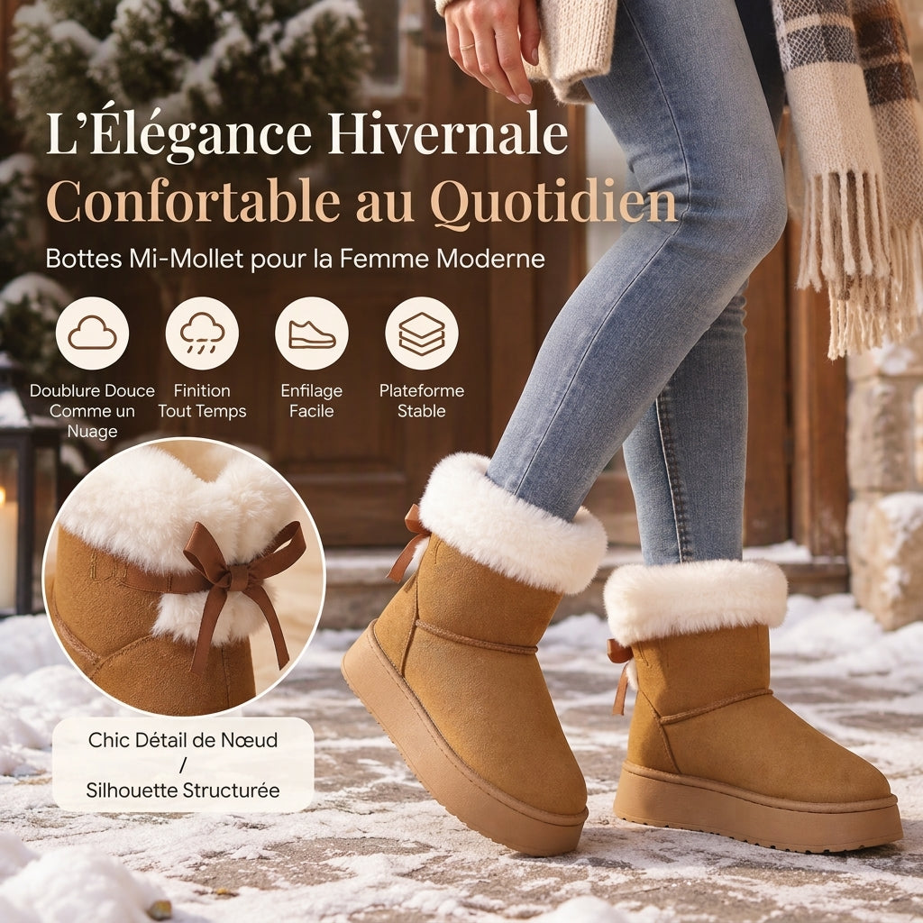 ❄️ Bottes de neige mi-mollet à plateforme pour femme, stylées et chaudes ✨