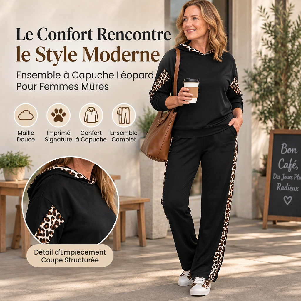Ensemble féminin haut à imprimé léopard et pantalon droit taille haute