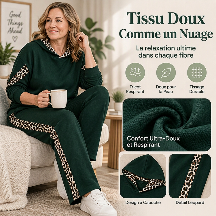Ensemble féminin haut à imprimé léopard et pantalon droit taille haute