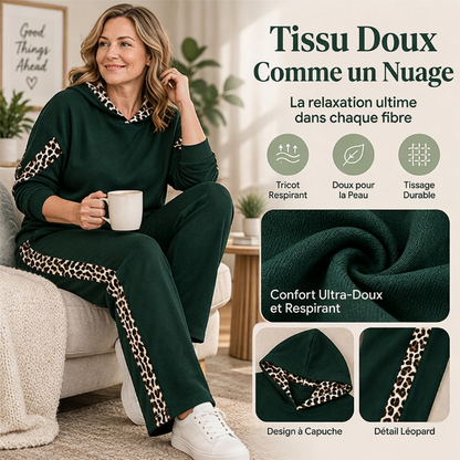 Ensemble féminin haut à imprimé léopard et pantalon droit taille haute