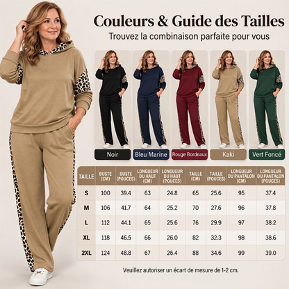 Ensemble féminin haut à imprimé léopard et pantalon droit taille haute