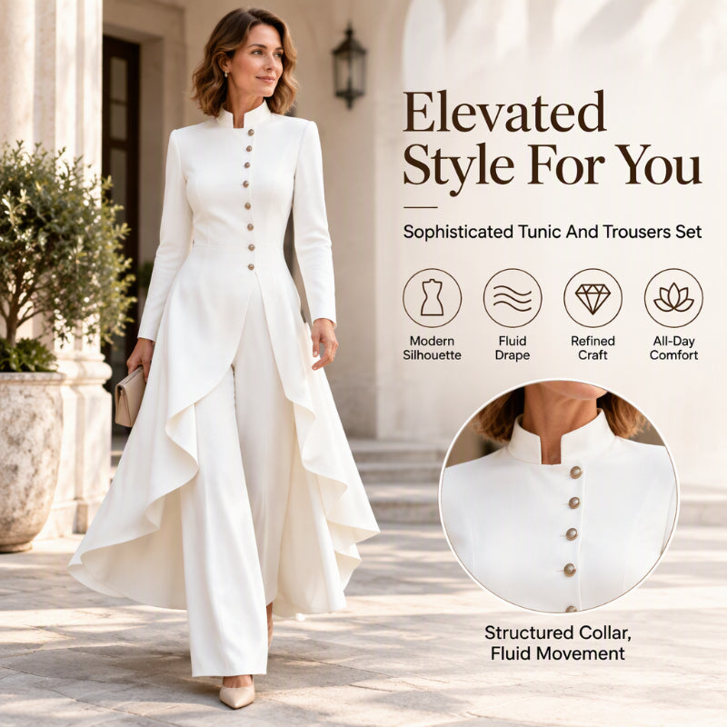 Ensemble femme élégant : manteau long et pantalon à jambes larges