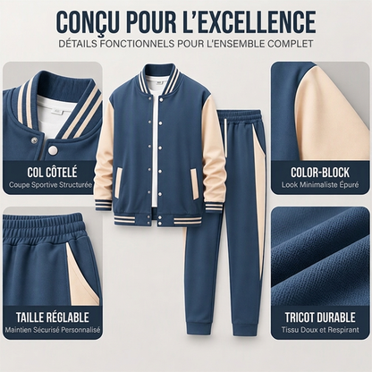 💖Soldes ! Prix cassés💖Ensemble veste de baseball et pantalon color-block pour homme