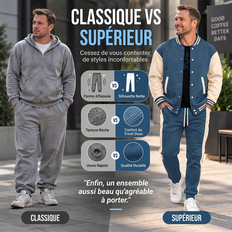 💖Soldes ! Prix cassés💖Ensemble veste de baseball et pantalon color-block pour homme