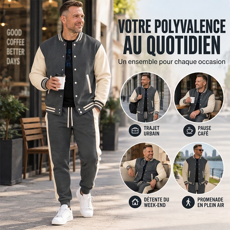 💖Soldes ! Prix cassés💖Ensemble veste de baseball et pantalon color-block pour homme