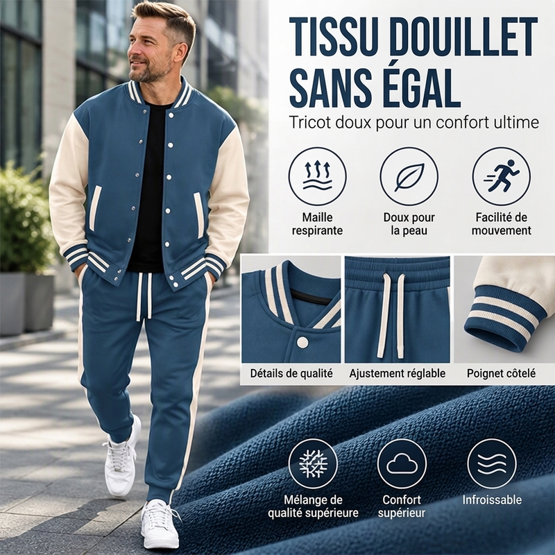 💖Soldes ! Prix cassés💖Ensemble veste de baseball et pantalon color-block pour homme