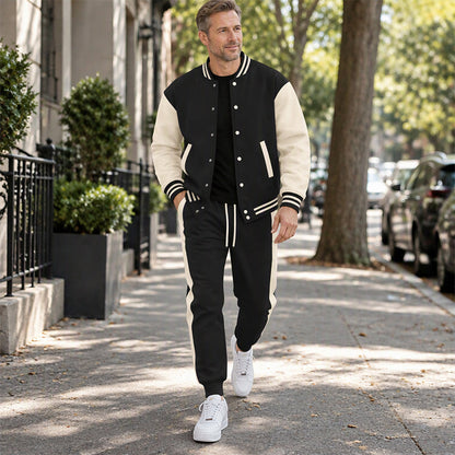 💖Soldes ! Prix cassés💖Ensemble veste de baseball et pantalon color-block pour homme