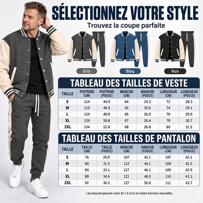 💖Soldes ! Prix cassés💖Ensemble veste de baseball et pantalon color-block pour homme
