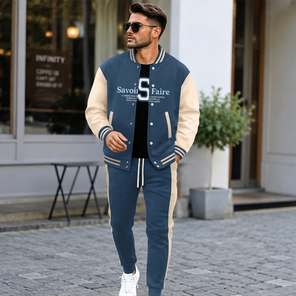 💖Soldes ! Prix cassés💖Ensemble veste de baseball et pantalon color-block pour homme