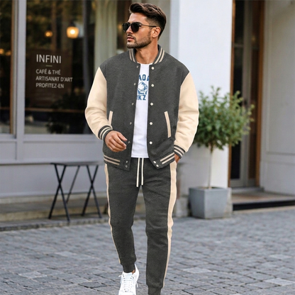 💖Soldes ! Prix cassés💖Ensemble veste de baseball et pantalon color-block pour homme