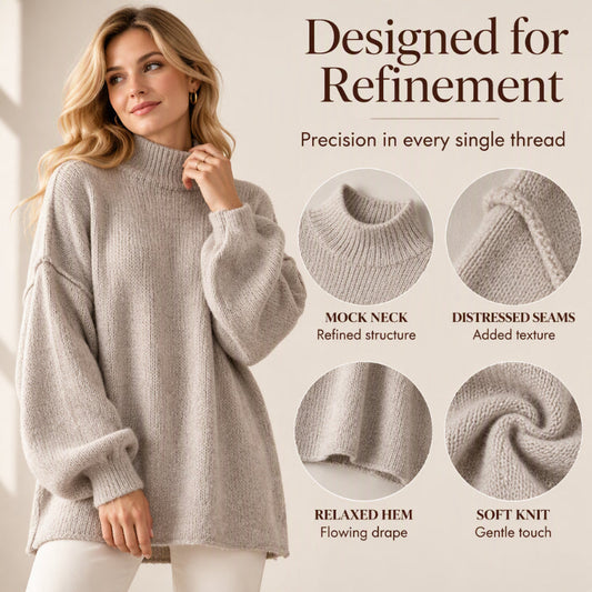 Pull en maille à col montant et coupe ample pour femme