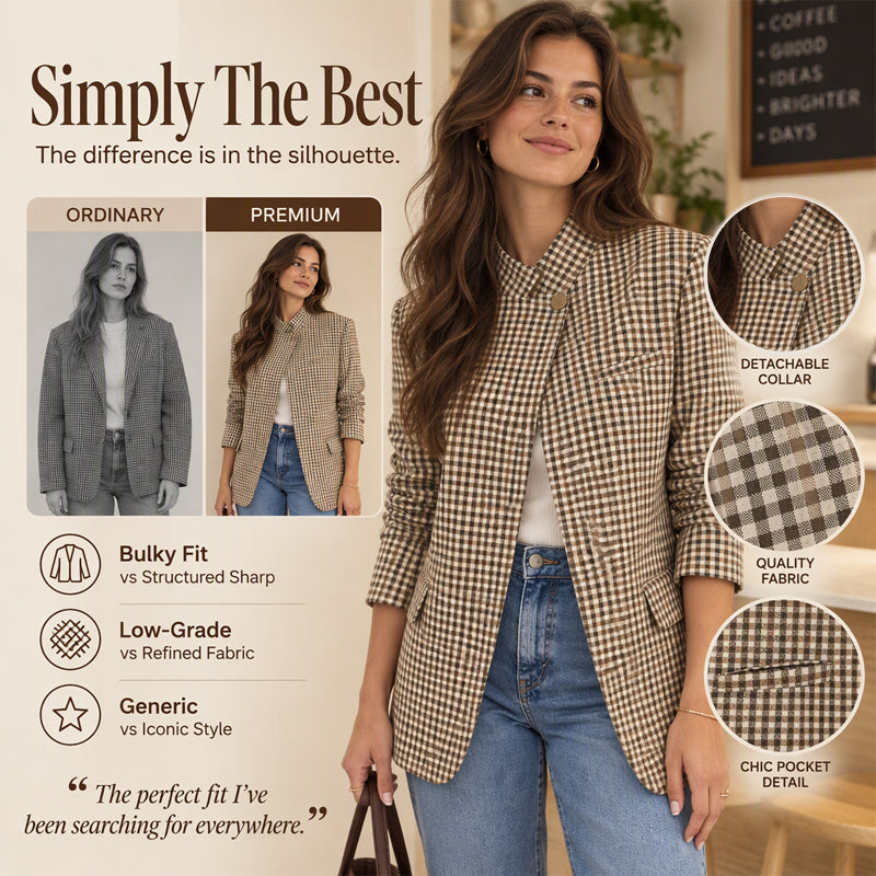 💖Soldes ! Prix cassés💖Veste femme chic à petit carreaux marron