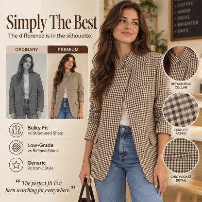 💖Soldes ! Prix cassés💖Veste femme chic à petit carreaux marron