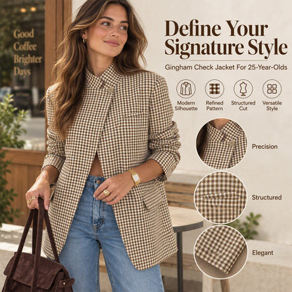 💖Soldes ! Prix cassés💖Veste femme chic à petit carreaux marron