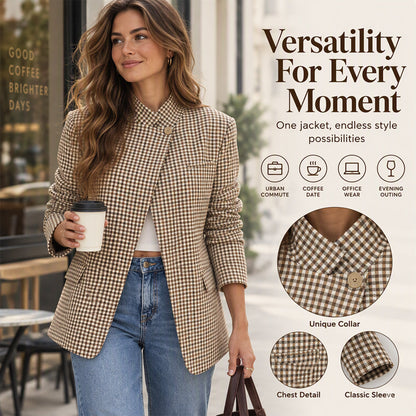 💖Soldes ! Prix cassés💖Veste femme chic à petit carreaux marron