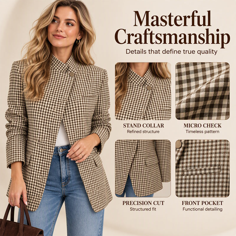 💖Soldes ! Prix cassés💖Veste femme chic à petit carreaux marron