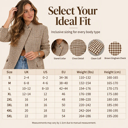💖Soldes ! Prix cassés💖Veste femme chic à petit carreaux marron