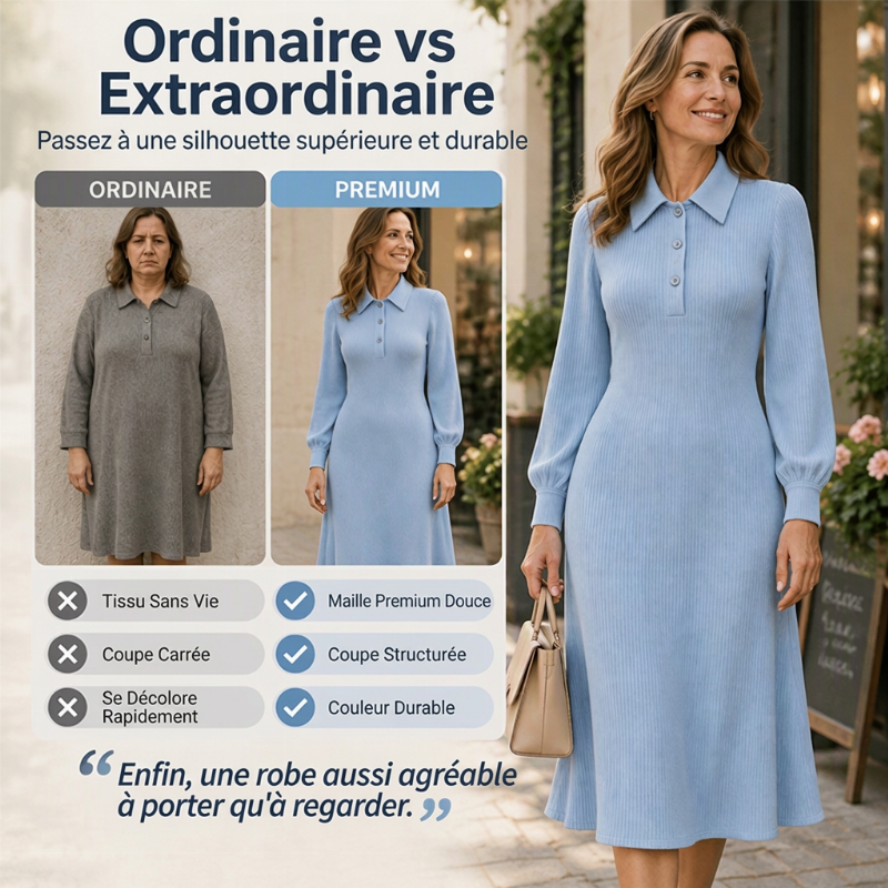 💖Soldes ! Prix cassés💖Robe en tricot côtelé à col rabattu pour femme