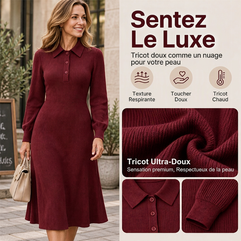 💖Soldes ! Prix cassés💖Robe en tricot côtelé à col rabattu pour femme