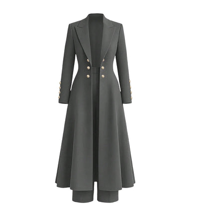 🌸Promotion exceptionnelle -50%🍂Ensemble 2 pièces automnal élégant pour femme : manteau rétro à manches longues et pantalon épuré