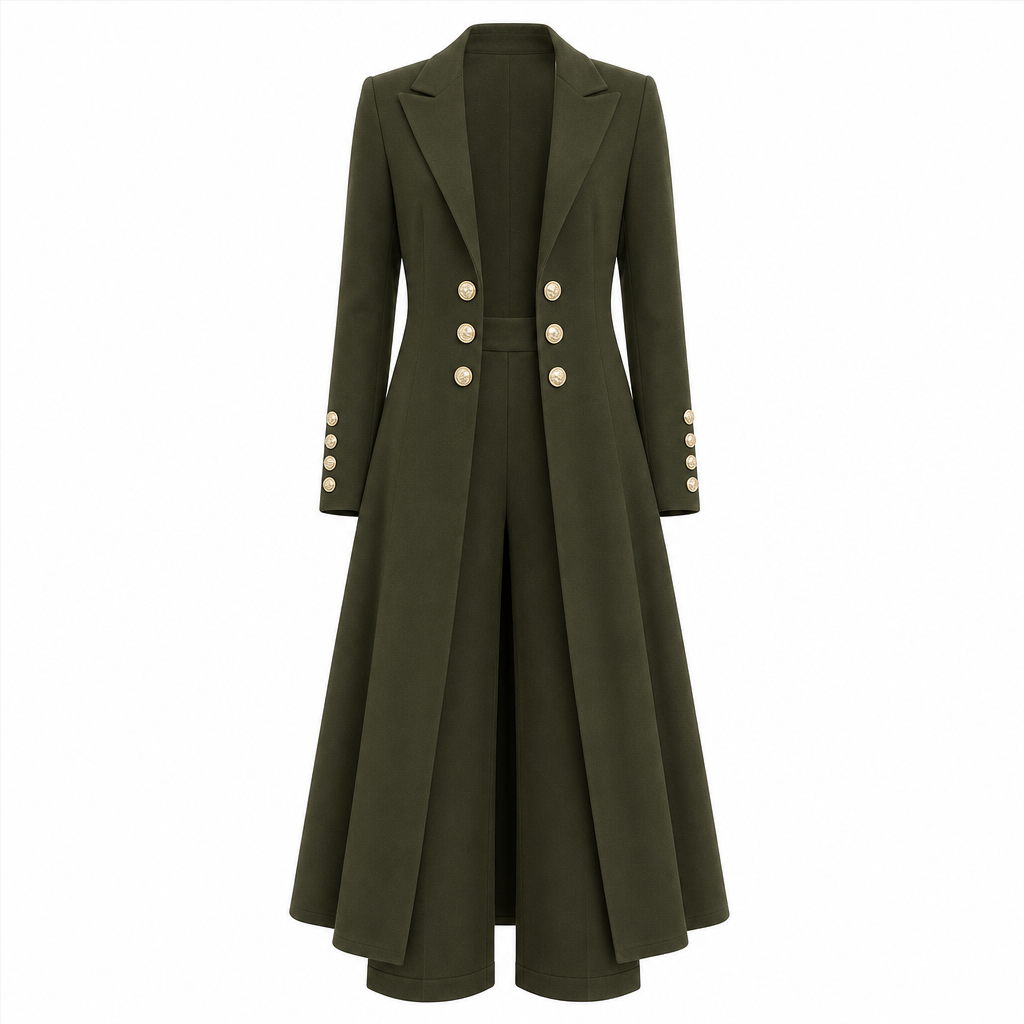 🌸Promotion exceptionnelle -50%🍂Ensemble 2 pièces automnal élégant pour femme : manteau rétro à manches longues et pantalon épuré