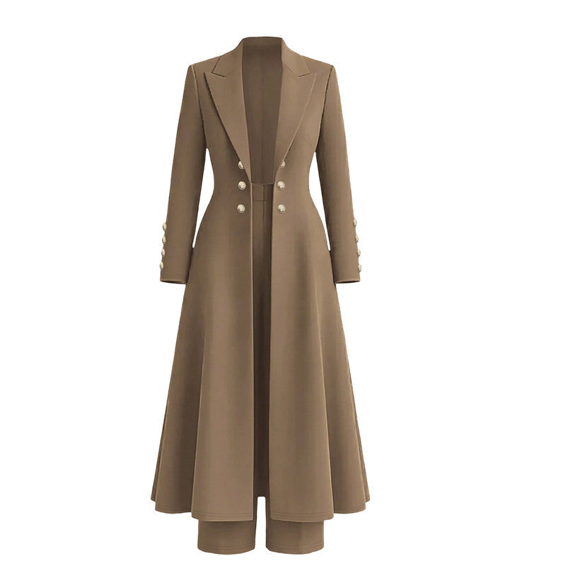 🌸Promotion exceptionnelle -50%🍂Ensemble 2 pièces automnal élégant pour femme : manteau rétro à manches longues et pantalon épuré