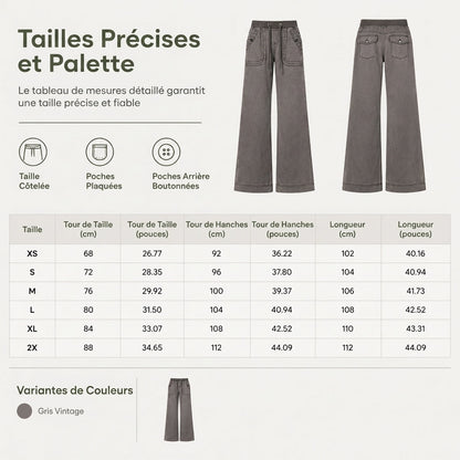 Jean American Vintage taille basse légèrement évasé, avec ceinture élastiquée à cordonnet et poches patteilleuses