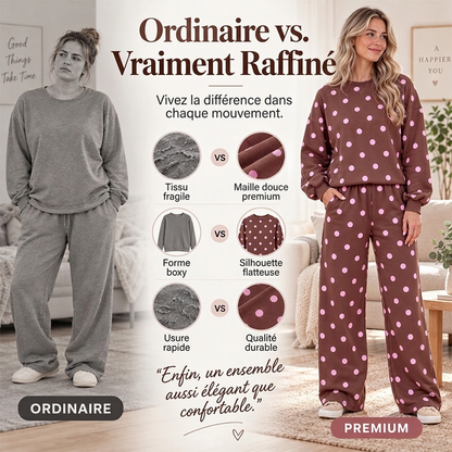 Ensemble Femme Top à Pois et Pantalon à Jambes Larges