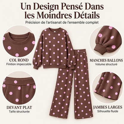 Ensemble Femme Top à Pois et Pantalon à Jambes Larges