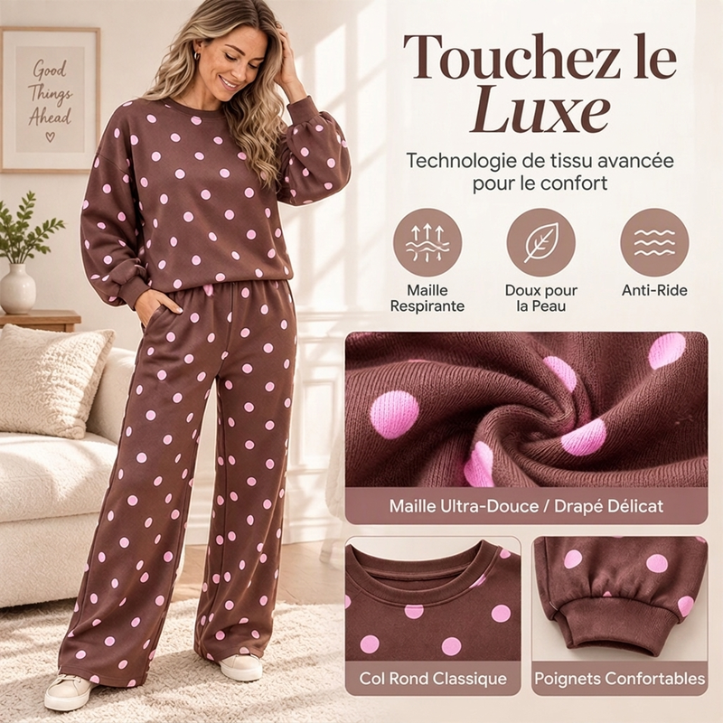 Ensemble Femme Top à Pois et Pantalon à Jambes Larges