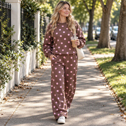 Ensemble Femme Top à Pois et Pantalon à Jambes Larges