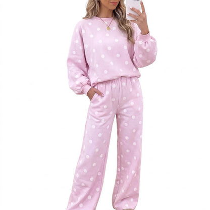Ensemble Femme Top à Pois et Pantalon à Jambes Larges