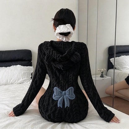 💖Soldes ! Prix cassés💖Barboteuse à capuche en peluche avec oreilles d'ours mignonnes pour femmes