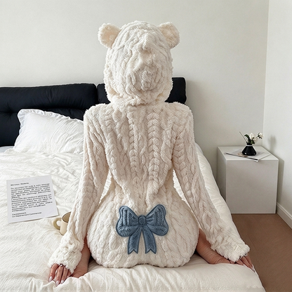 💖Soldes ! Prix cassés💖Barboteuse à capuche en peluche avec oreilles d'ours mignonnes pour femmes