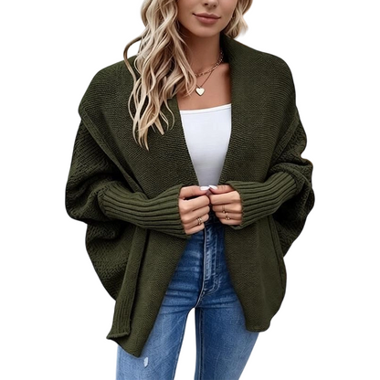 Cardigan en maille épaisse à manches chauve-souris pour femme