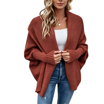 Cardigan en maille épaisse à manches chauve-souris pour femme