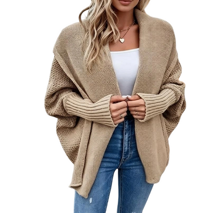Cardigan en maille épaisse à manches chauve-souris pour femme