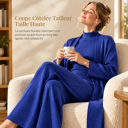 Ensemble en tricot 3 pièces décontracté pour femme pour automne et hiver : gilet sans manches, cardigan, pull et pantalon