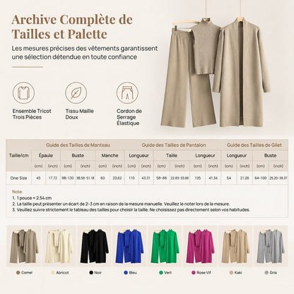 Ensemble en tricot 3 pièces décontracté pour femme pour automne et hiver : gilet sans manches, cardigan, pull et pantalon