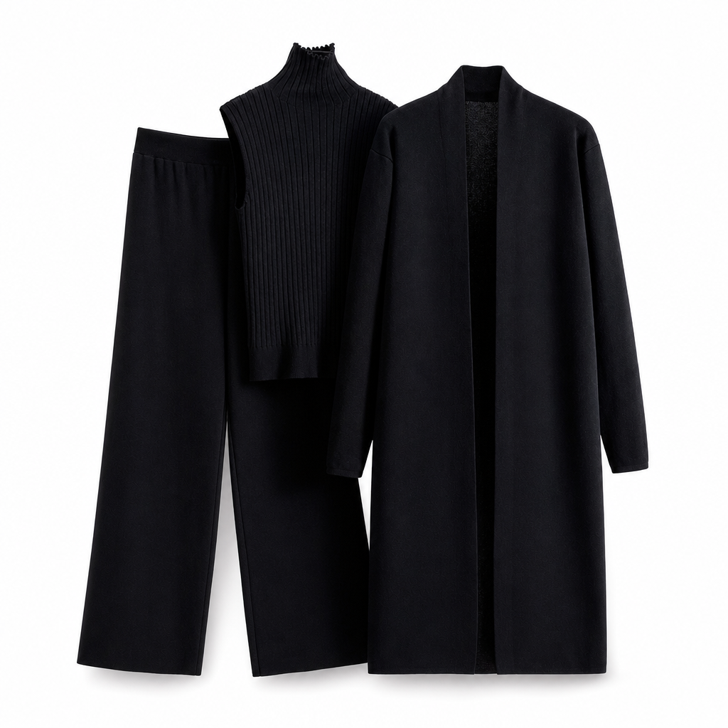 Ensemble en tricot 3 pièces décontracté pour femme pour automne et hiver : gilet sans manches, cardigan, pull et pantalon
