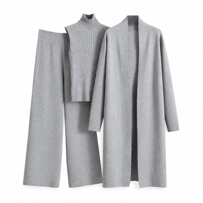 Ensemble en tricot 3 pièces décontracté pour femme pour automne et hiver : gilet sans manches, cardigan, pull et pantalon