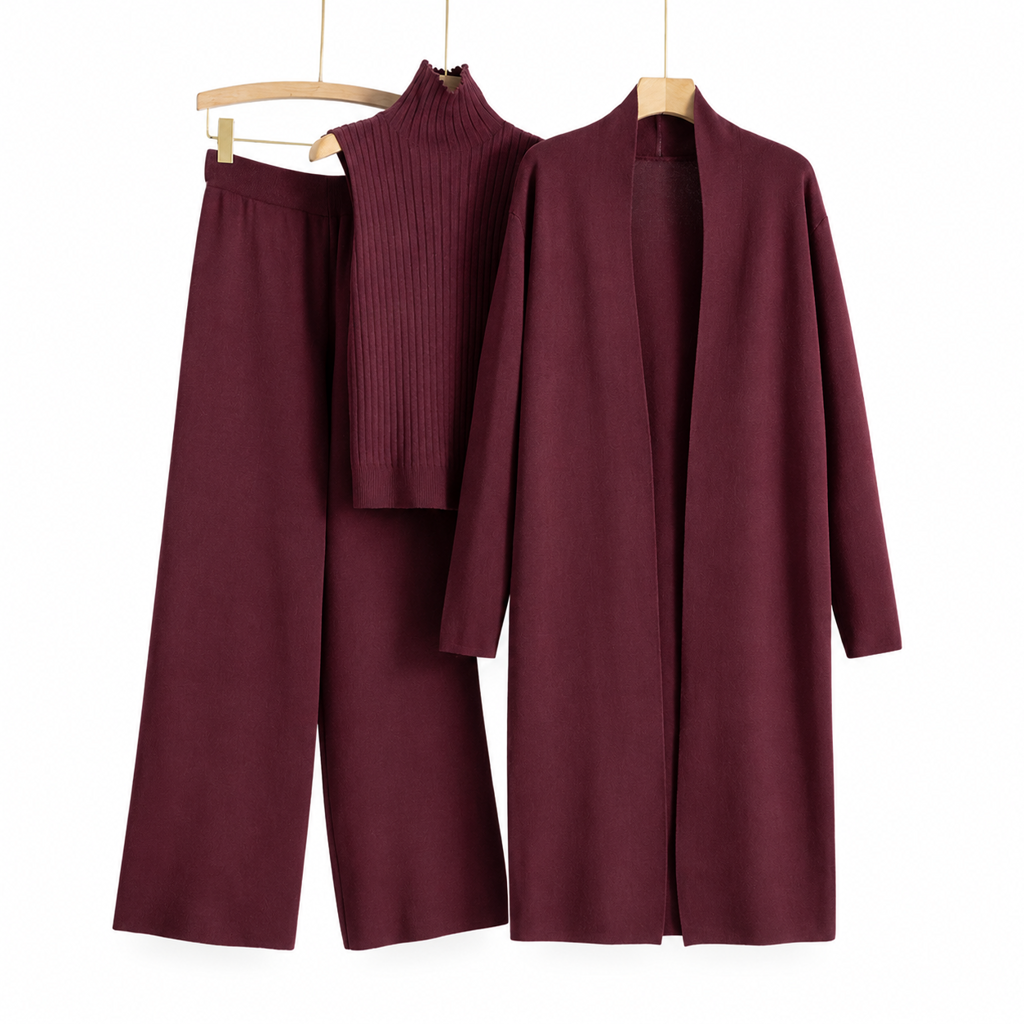 Ensemble en tricot 3 pièces décontracté pour femme pour automne et hiver : gilet sans manches, cardigan, pull et pantalon