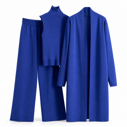 Ensemble en tricot 3 pièces décontracté pour femme pour automne et hiver : gilet sans manches, cardigan, pull et pantalon