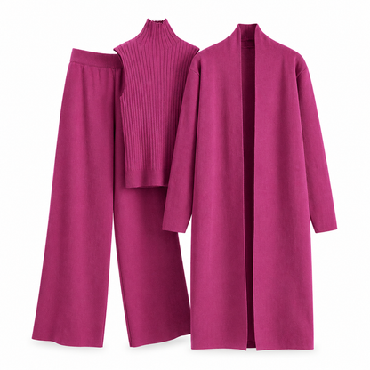 Ensemble en tricot 3 pièces décontracté pour femme pour automne et hiver : gilet sans manches, cardigan, pull et pantalon