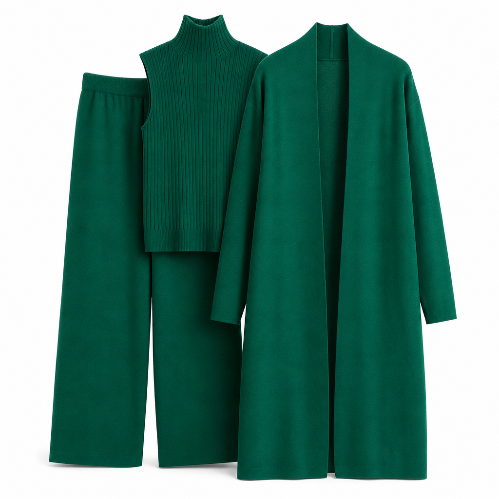 Ensemble en tricot 3 pièces décontracté pour femme pour automne et hiver : gilet sans manches, cardigan, pull et pantalon