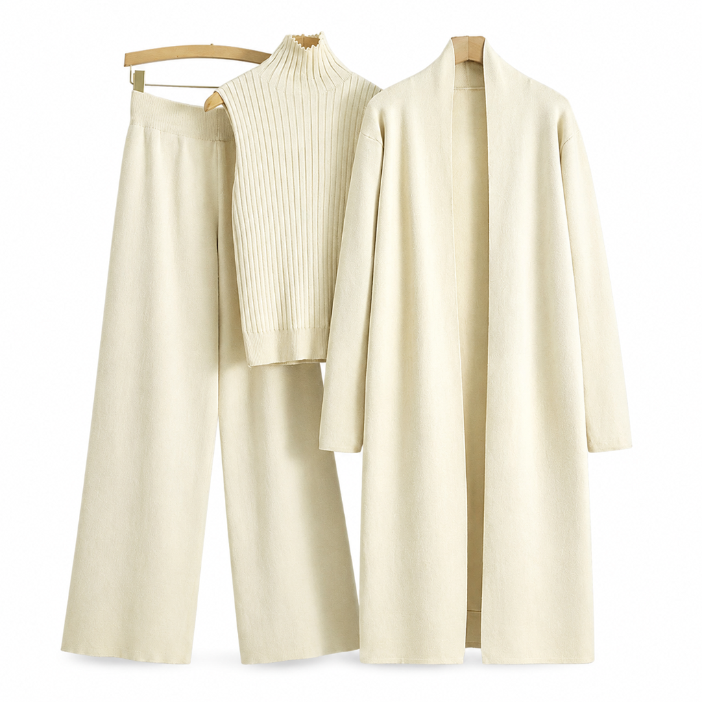 Ensemble en tricot 3 pièces décontracté pour femme pour automne et hiver : gilet sans manches, cardigan, pull et pantalon