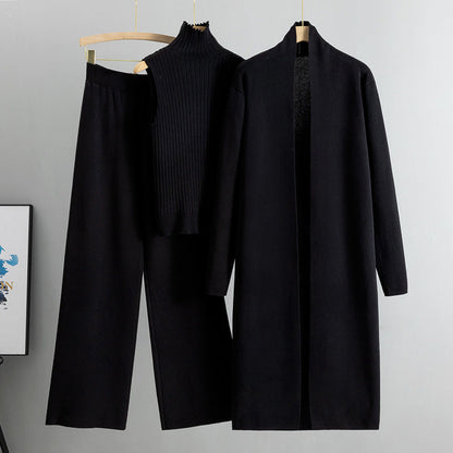 Ensemble en tricot 3 pièces décontracté pour femme pour automne et hiver : gilet sans manches, cardigan, pull et pantalon
