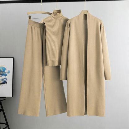 Ensemble en tricot 3 pièces décontracté pour femme pour automne et hiver : gilet sans manches, cardigan, pull et pantalon