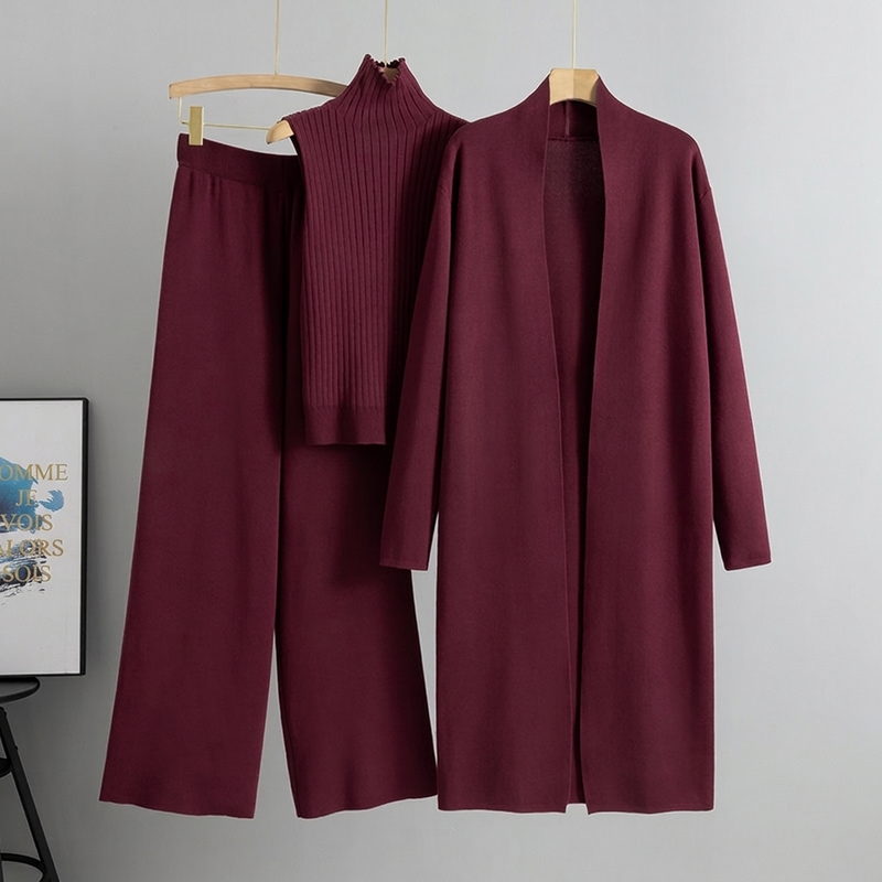Ensemble en tricot 3 pièces décontracté pour femme pour automne et hiver : gilet sans manches, cardigan, pull et pantalon