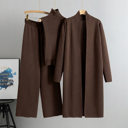 Ensemble en tricot 3 pièces décontracté pour femme pour automne et hiver : gilet sans manches, cardigan, pull et pantalon